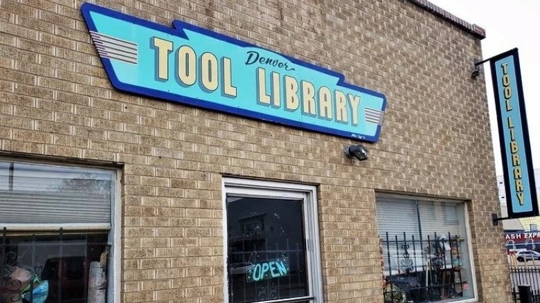 The sign and storefront of the Denver Tool Library