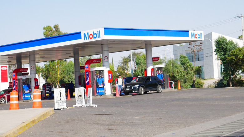 A street-side view of a Mobil gas station