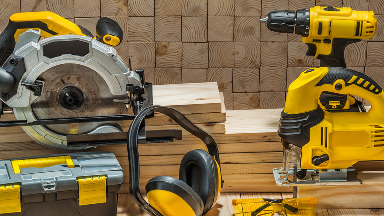 Power tools on a shop table