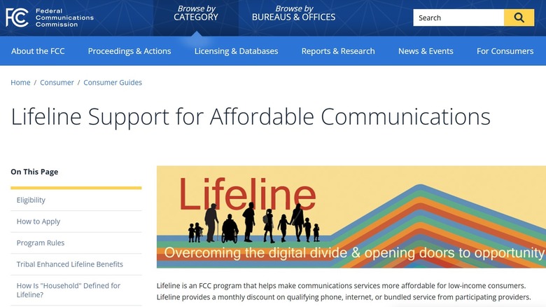 Screenshot of FCC Lifeline program webpage