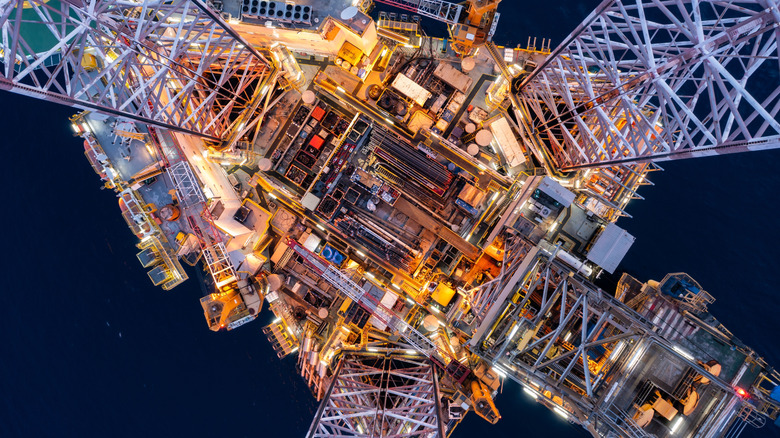 Overhead view of offshore oil rig