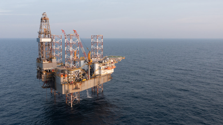Aerial view of offshore oil rig