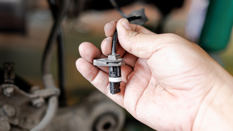 Closeup of an ABS brake sensor