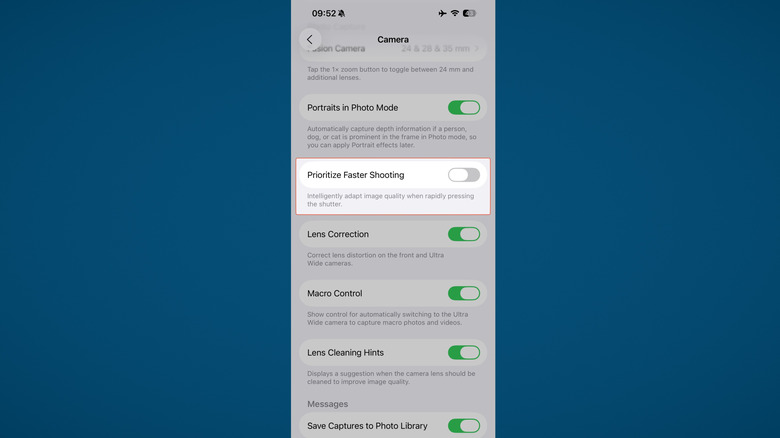 Prioritize faster shooting setting in iPhone settings app