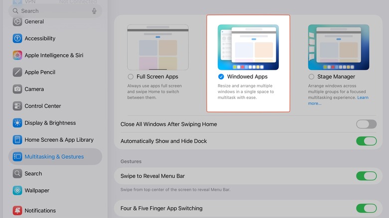 iPad settings windowed apps