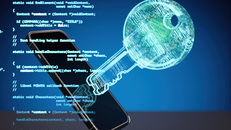 an illustration of a digital key pointed towards a phone