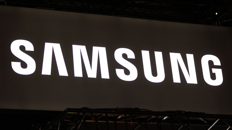 The Samsung logo is on display at the International Broadcasting Convention in Amsterdam.