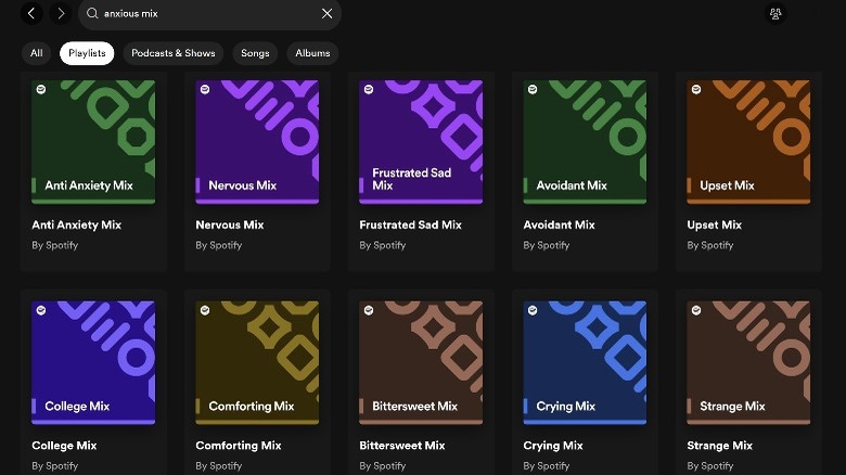 spotify anxious mix search results