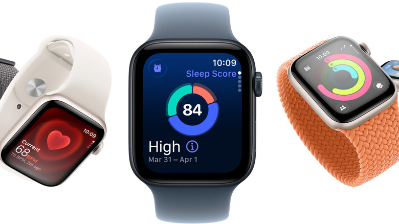 Several Apple Watch SE 3s on white background