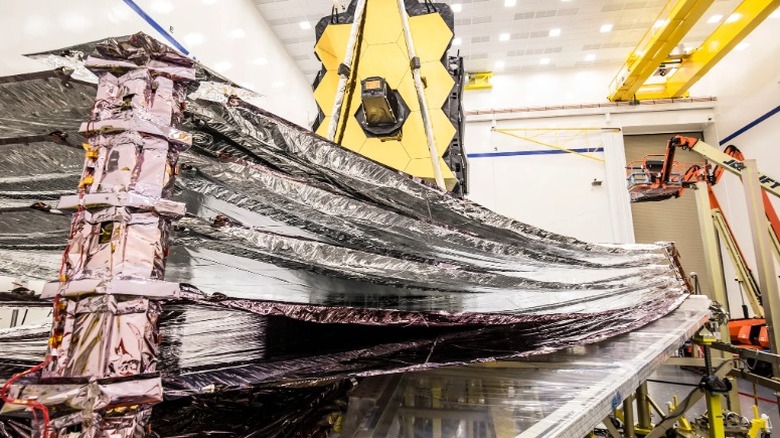 JWST being constructed with its sunshields