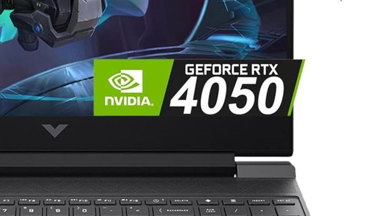 A laptop display with Nvidia's logo and a graphics card name