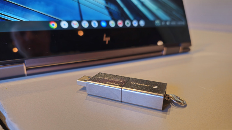 Kingston flash drive alongside Chromebook