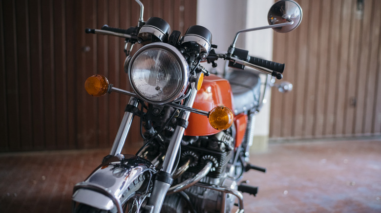 Red motorcycle in a garage