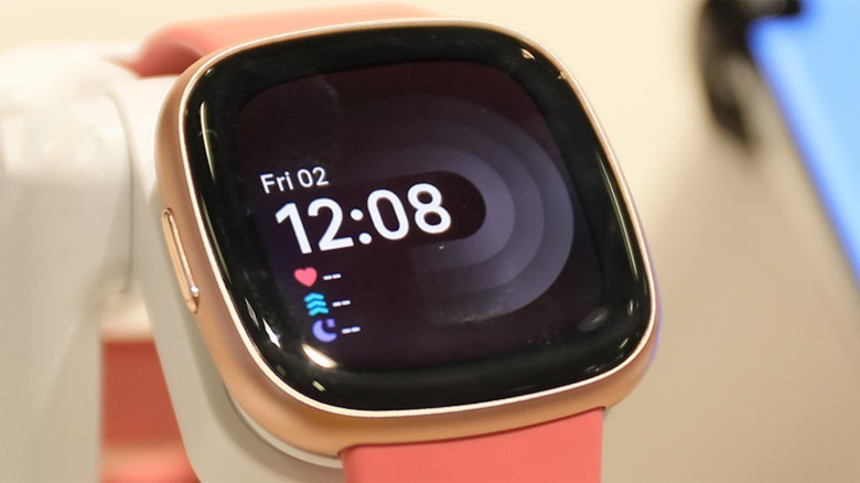 A closeup of a Fitbit fitness tracker
