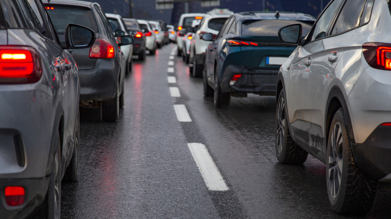 Traffic on a highway in the evening