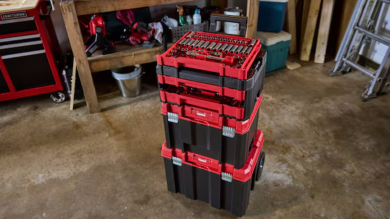 242 -Piece Standard (SAE) and Metric Mechanics Tool Set stacked on VERSASTACK cases