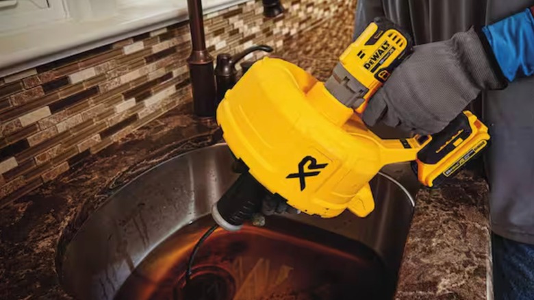 DeWalt 20V Max XR Drain Snake in use