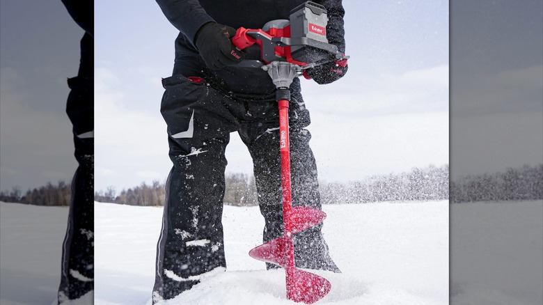 E40 Electric Ice Fishing Auger in use