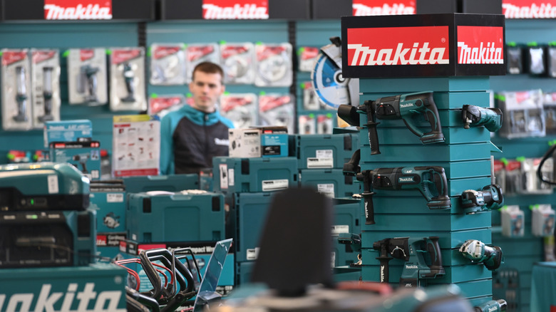 a Makita product display at a trade show