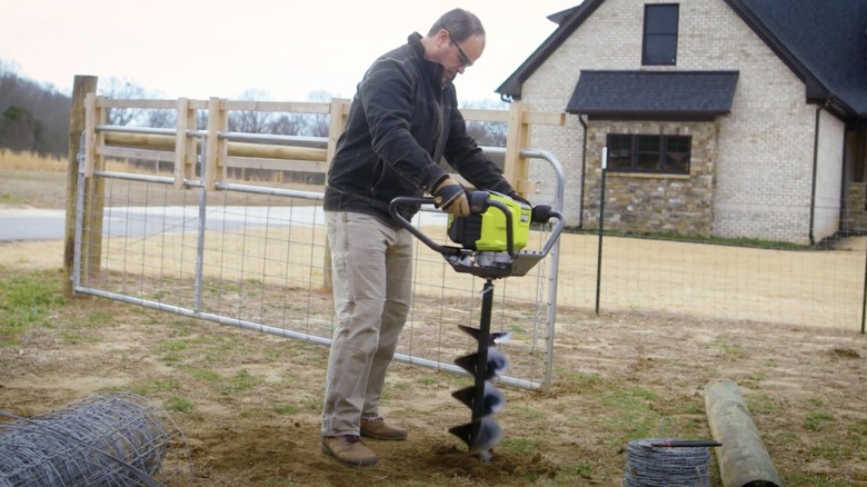 Ryobi 40V HP 8-inch Earth Auger in use