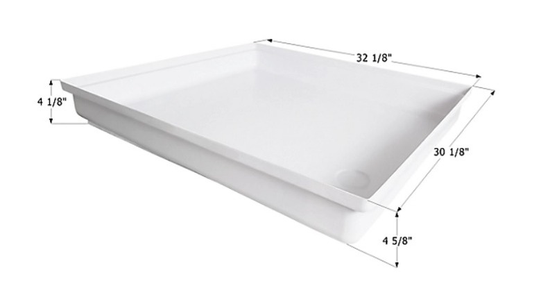 Icon Shower Pan with measurements on white background