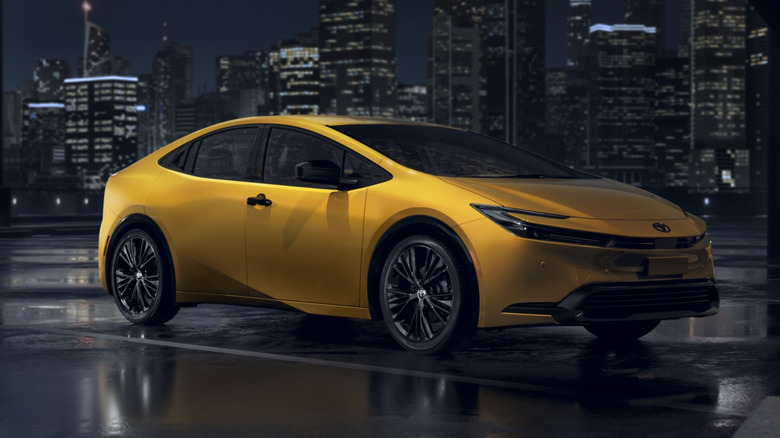 Yellow Toyota Prius front 3/4