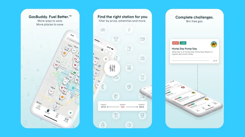 Images showing the features of the GasBuddy app on iPhone