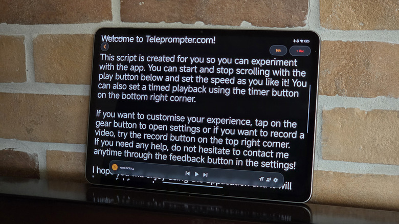 A tablet being used as a teleprompter, running Teleprompter.com