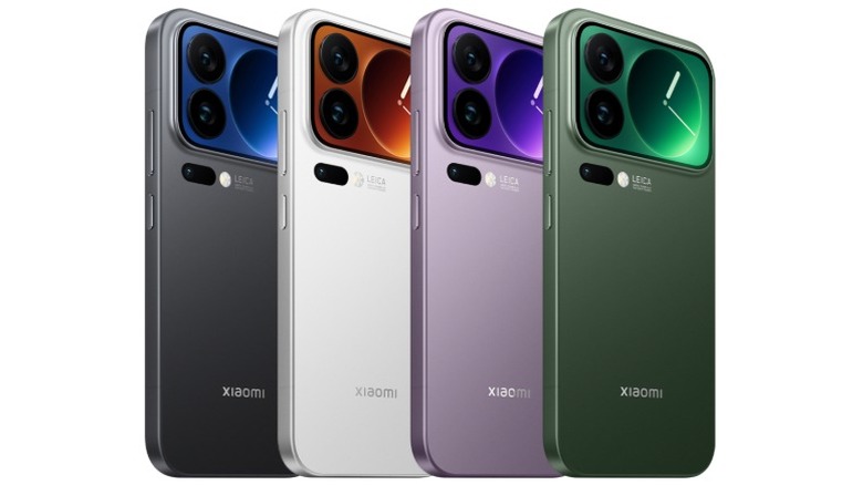 Xiaomi 17 Pro in black, white, purple, and green colors in front of a white background