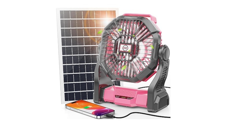 Portable fan, solar panel and a smartphone