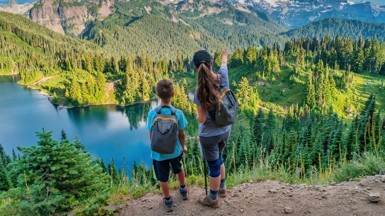 Two people hiking in the backcountry