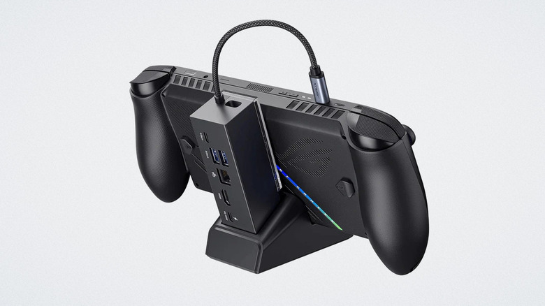 JSAUX docking station with handheld on white background