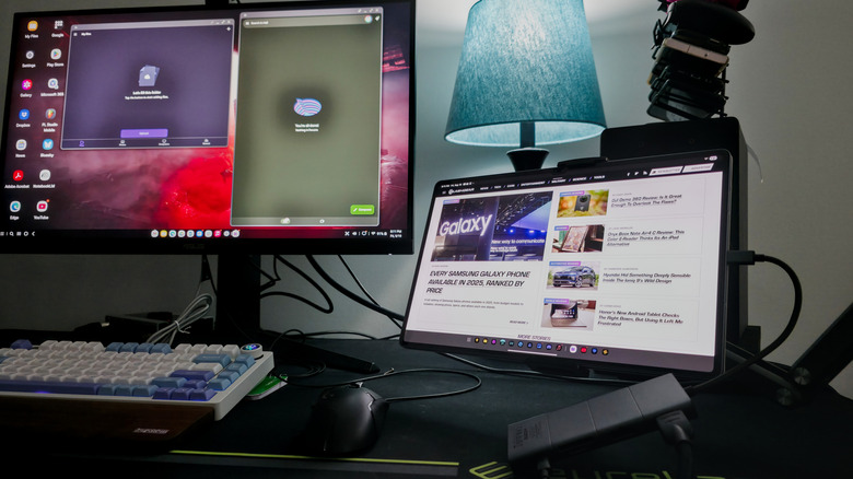 Samsung Galaxy Tab S10 Ultra connected to monitor with USB-C dock