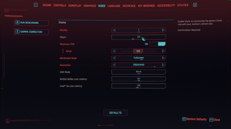 Video settings in Cyberpunk 2077