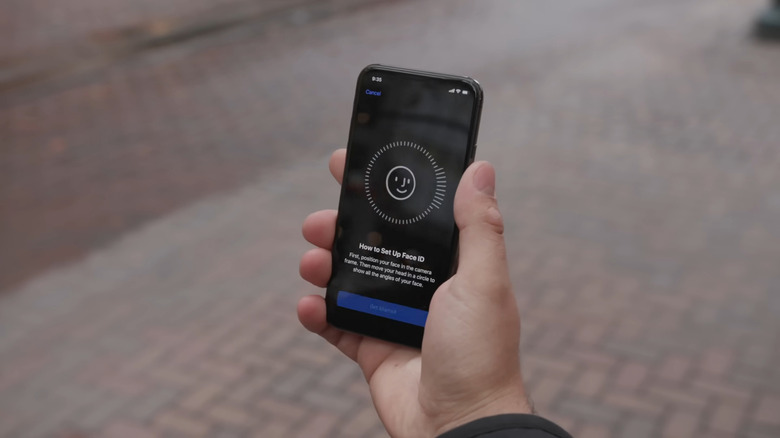 An up-close shot of Apple's Face ID system in use on the iPhone X