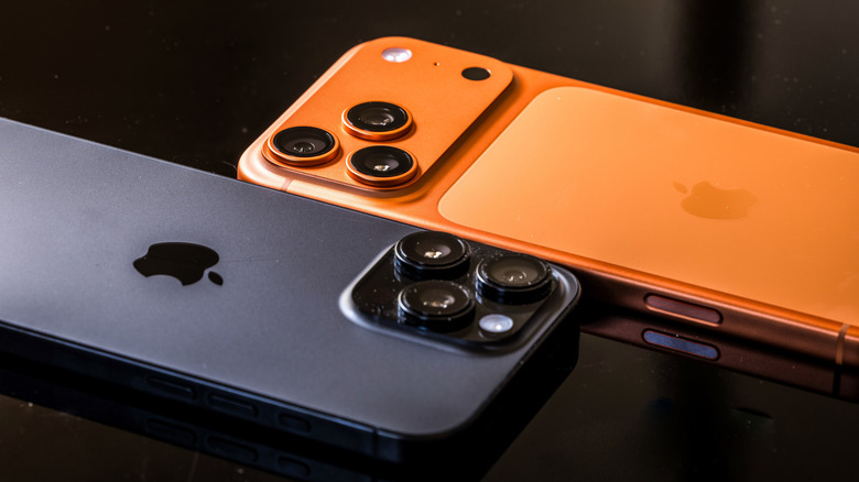 A close up shot of the iPhone 16 Pro and iPhone 17 Pro