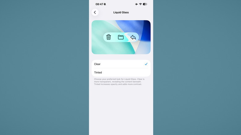 Liquid glass settings on iOS 26