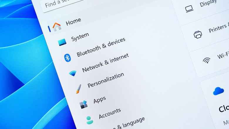 Various Windows settings on display