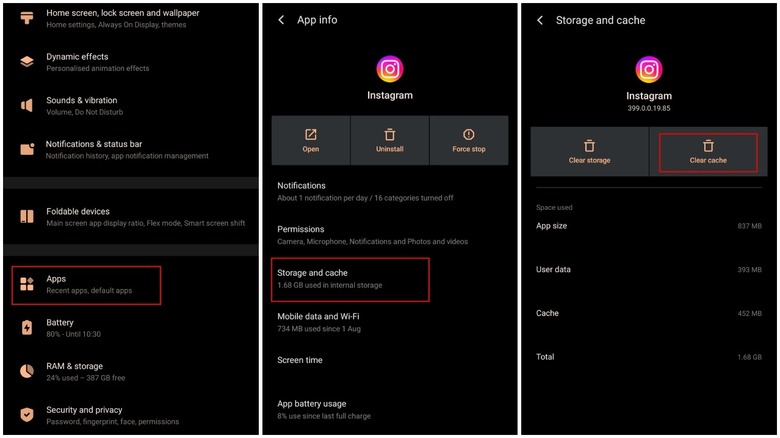 Clear Instagram cache on Android