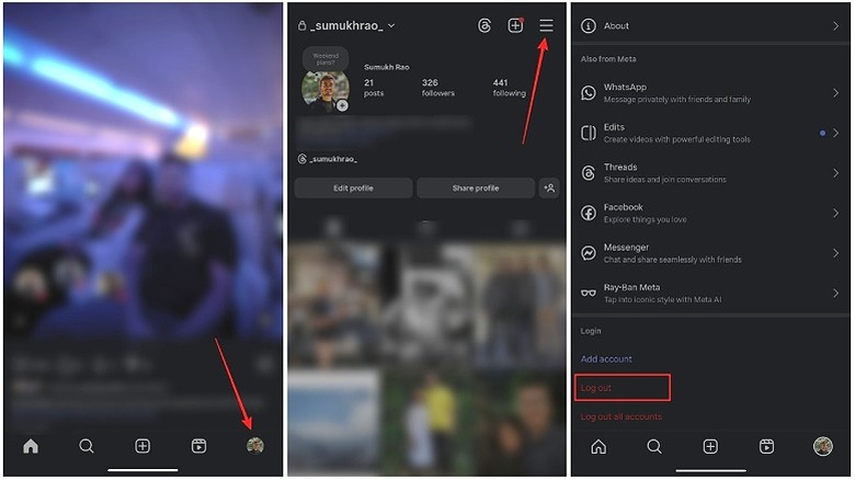 Log out and log back in to Instagram