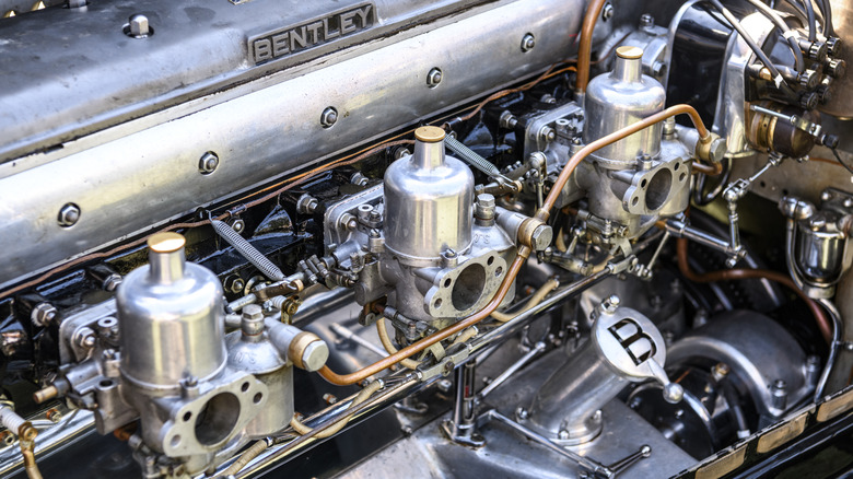 Trio of carburetors on a Bentley engine