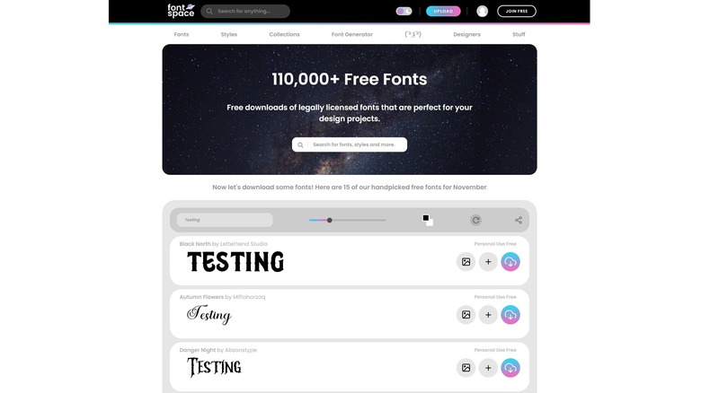 Fontspace homepage samples