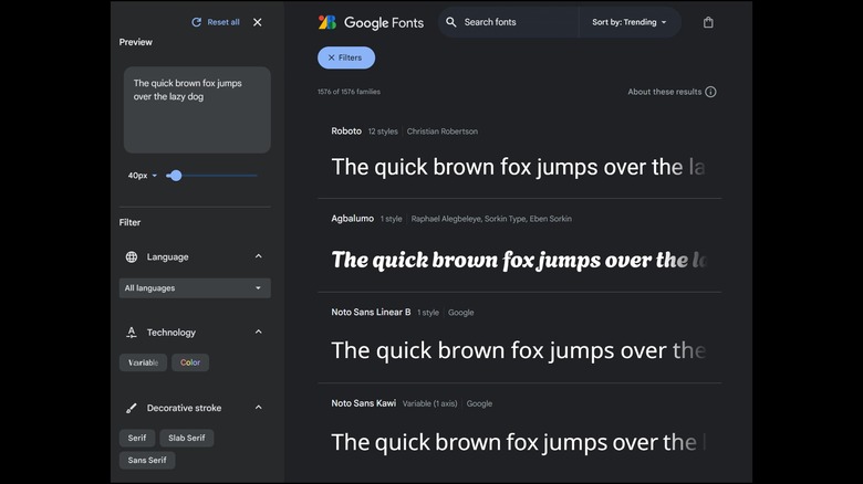 Google Fonts homepage