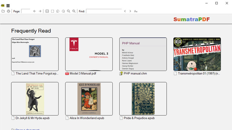 Sumatra PDF viewer main window with frequently read documents