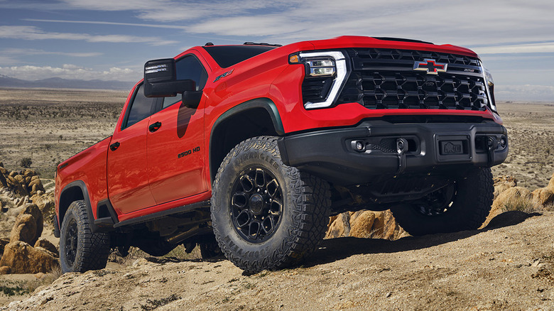 Red Silverado HD ZR2 Bison on desert trail