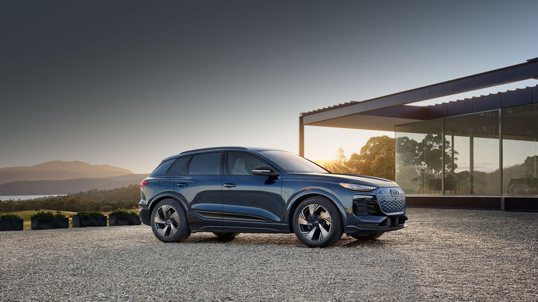 A blue Audi Q6 e-tron parked