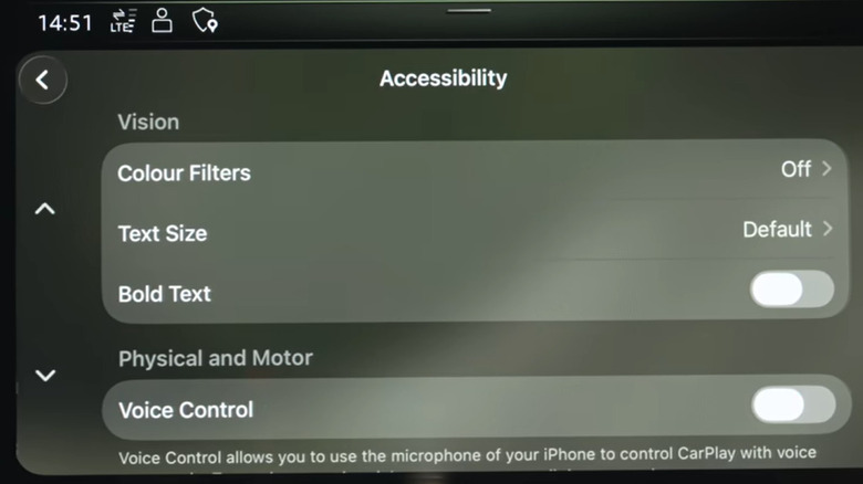 Accessibility options on a CarPlay screen