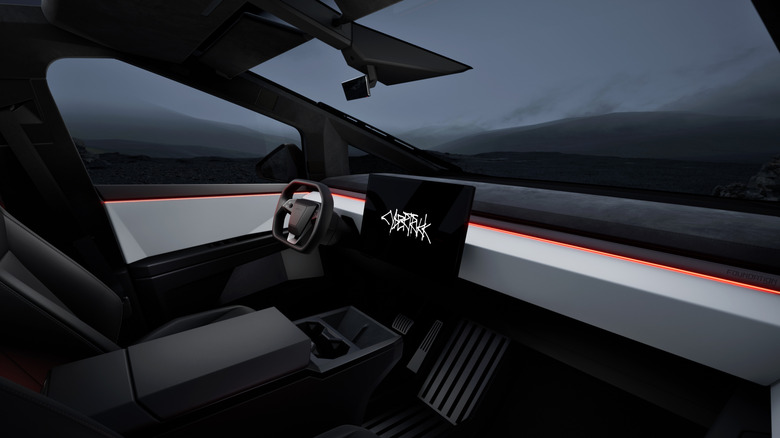 Tesla Cybertruck interior photographed from the right side