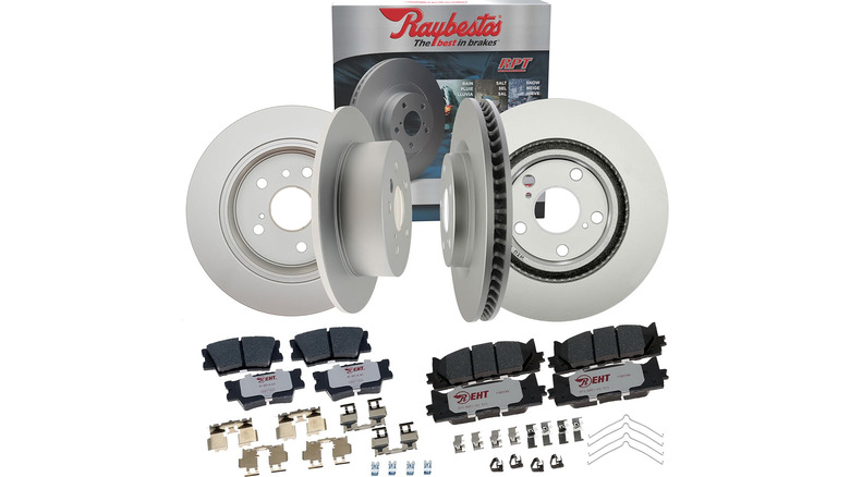 A pack of Raybestos rotors and brake pads