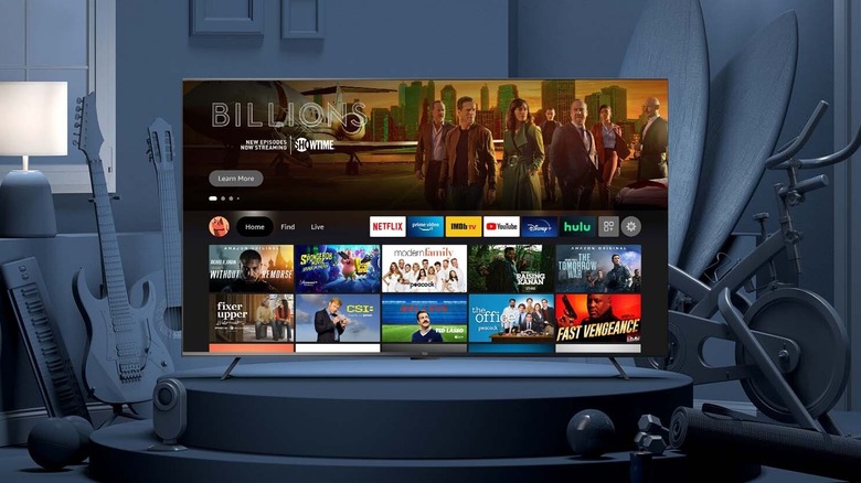 An Amazon Fire TV Omni Series in a dark room